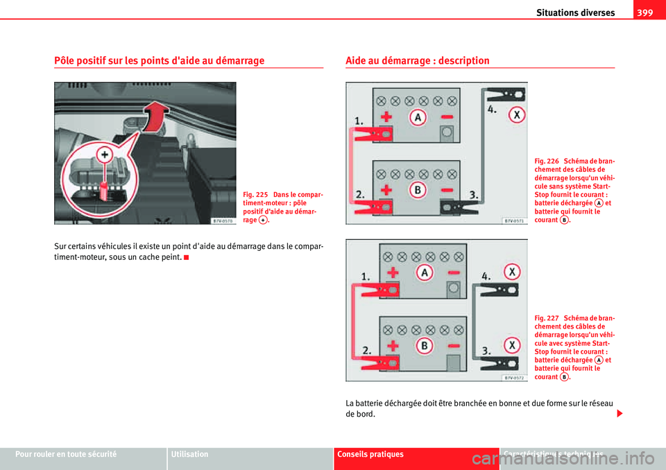 Seat Alhambra 2010 Manuel du propriétaire (in French) Situations diverses399
Pour rouler en toute sécuritéUtilisationConseils pratiquesCaractéristiques techniques
Pôle positif sur les points daide au démarrage
Sur certains véhicules il existe un p Seat Alhambra 2010 Manuel du propriétaire (in French) Situations diverses399
Pour rouler en toute sécuritéUtilisationConseils pratiquesCaractéristiques techniques
Pôle positif sur les points daide au démarrage
Sur certains véhicules il existe un p