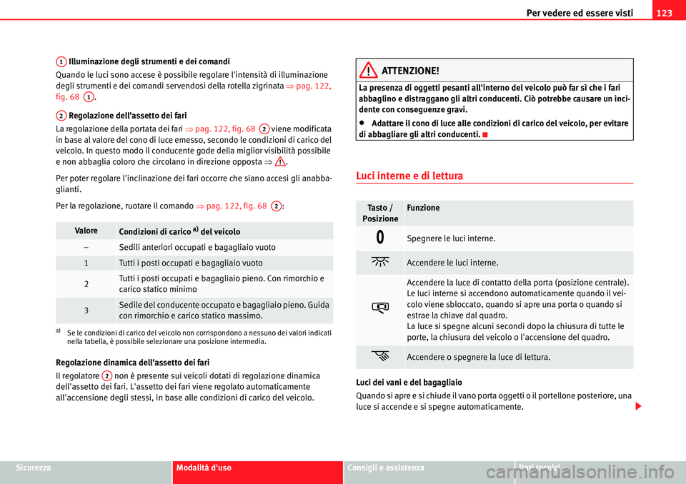 Seat Alhambra 2010  Manuale del proprietario (in Italian) Per vedere ed essere visti123
SicurezzaModalità dusoConsigli e assistenzaDati tecnici  Illuminazione degli strumenti e dei comandi
Quando le luci sono accese è possibile regolare lintensità di il