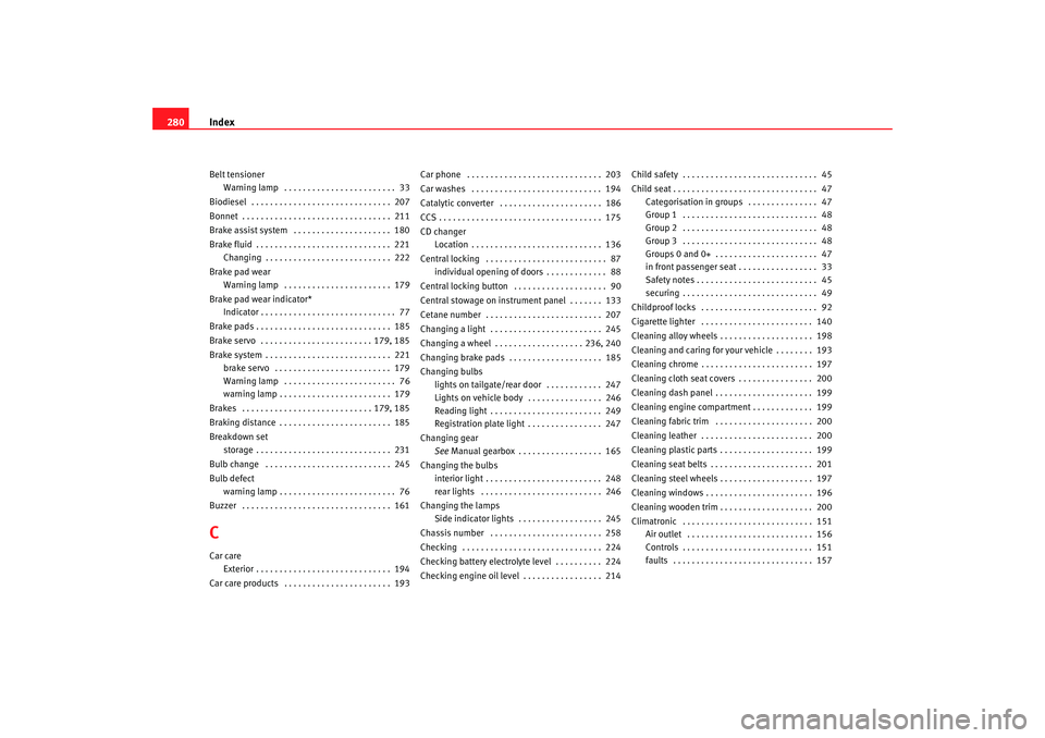 Seat Alhambra 2007 Owners Guide Index
280Belt tensioner
Warning lamp . . . . . . . . . . . . . . . . . . . . . . . . 33
Biodiesel . . . . . . . . . . . . . . . . . . . . . . . . . . . . . . 207
Bonnet . . . . . . . . . . . . . Seat Alhambra 2007 Owners Guide Index
280Belt tensioner
Warning lamp . . . . . . . . . . . . . . . . . . . . . . . . 33
Biodiesel . . . . . . . . . . . . . . . . . . . . . . . . . . . . . . 207
Bonnet . . . . . . . . . . . . .