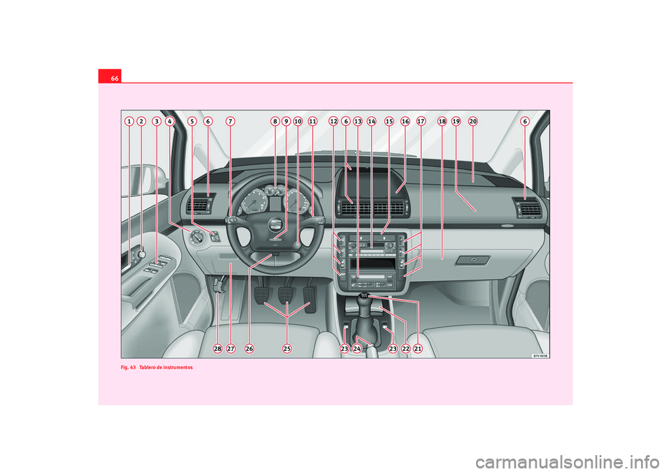 Seat Alhambra 2007  Manual del propietario (in Spanish) 66
Fig. 43  Tablero de instrumentoss2ic.book  Seite 66  Donnerstag, 22. Februar 2007  4:42 16 