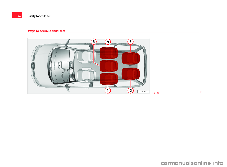 Seat Alhambra 2005 Owners Guide 26Safety for children
Ways to secure a child seat
1
45
2
3
AL2-000Fig. 24 