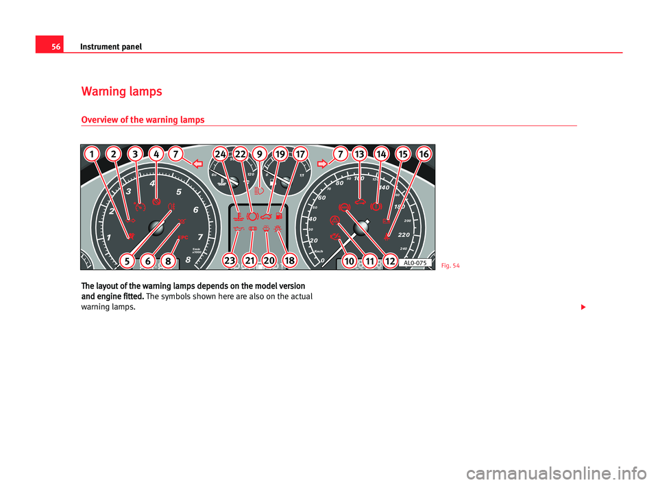 Seat Alhambra 2005 Workshop Manual Instrument panel56
T Th
he
e lla
ay
yo
ou
ut
t oof
f tth
he
e wwa
ar
rn
ni
in
ng
g lla
am
mp
ps
s dde
ep
pe
en
nd
ds
s oon
n tth
he
e mmo
od
de
el
l vve
er
rs
si
io
on
n
a an
nd
d een
ng
gi
in
ne
e ff