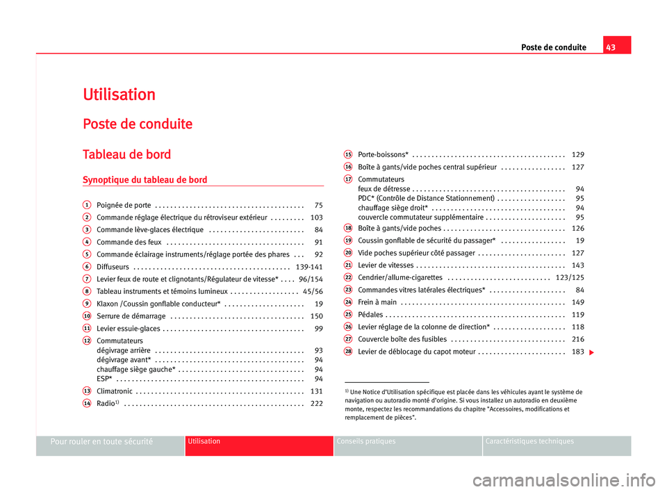 Seat Alhambra 2005 Manuel du propriétaire (in French) Poste de conduite43
Pour rouler en toute sécuritéUtilisation Conseils pratiques Caractéristiques techniques
U Ut
ti
il
li
is
sa
at
ti
io
on
n
P
Po
os
st
te
e dde
e cco
on
nd
du
ui
it
te
e
T
Ta
ab
b Seat Alhambra 2005 Manuel du propriétaire (in French) Poste de conduite43
Pour rouler en toute sécuritéUtilisation Conseils pratiques Caractéristiques techniques
U Ut
ti
il
li
is
sa
at
ti
io
on
n
P
Po
os
st
te
e dde
e cco
on
nd
du
ui
it
te
e
T
Ta
ab
b