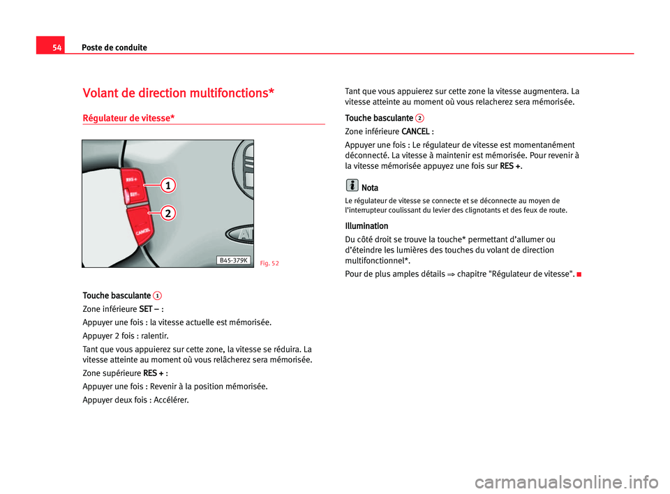 Seat Alhambra 2005 Manuel du propriétaire (in French) Poste de conduite54
V Vo
ol
la
an
nt
t dde
e ddi
ir
re
ec
ct
ti
io
on
n mmu
ul
lt
ti
if
fo
on
nc
ct
ti
io
on
ns
s*
*
Régulateur de vitesse*
T
To
ou
uc
ch
he
e bba
as
sc
cu
ul
la
an
nt
te
e 1
Zone inf Seat Alhambra 2005 Manuel du propriétaire (in French) Poste de conduite54
V Vo
ol
la
an
nt
t dde
e ddi
ir
re
ec
ct
ti
io
on
n mmu
ul
lt
ti
if
fo
on
nc
ct
ti
io
on
ns
s*
*
Régulateur de vitesse*
T
To
ou
uc
ch
he
e bba
as
sc
cu
ul
la
an
nt
te
e 1
Zone inf