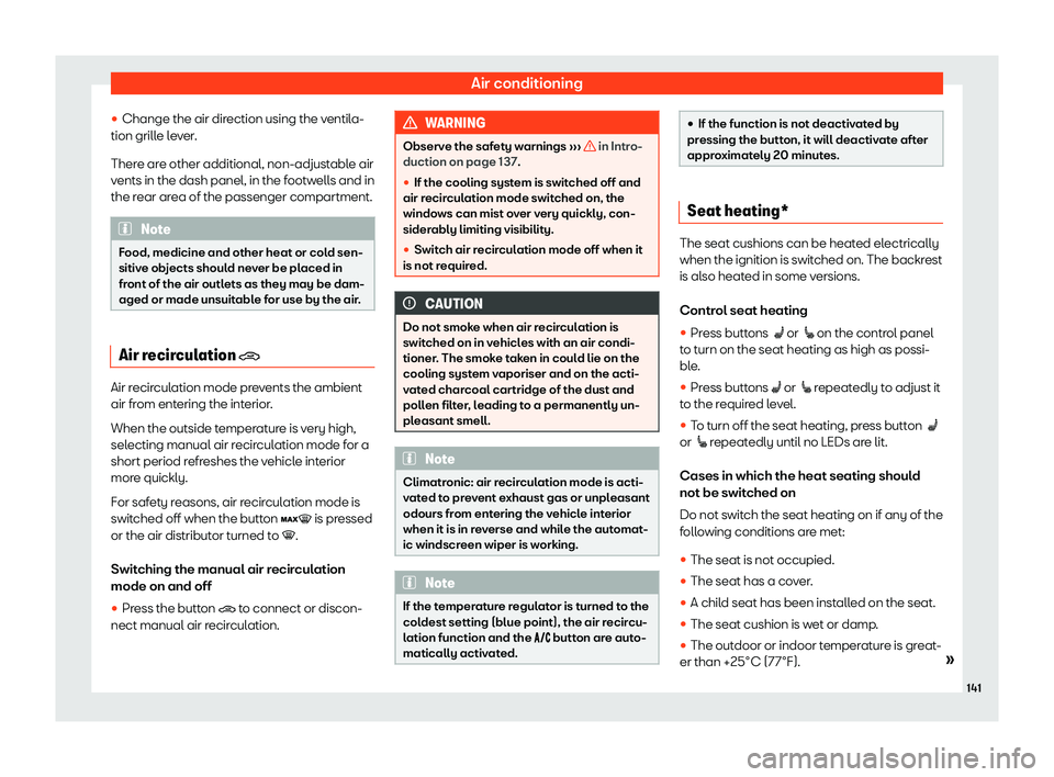 Seat Arona 2020  Owners Manual Air conditioning
