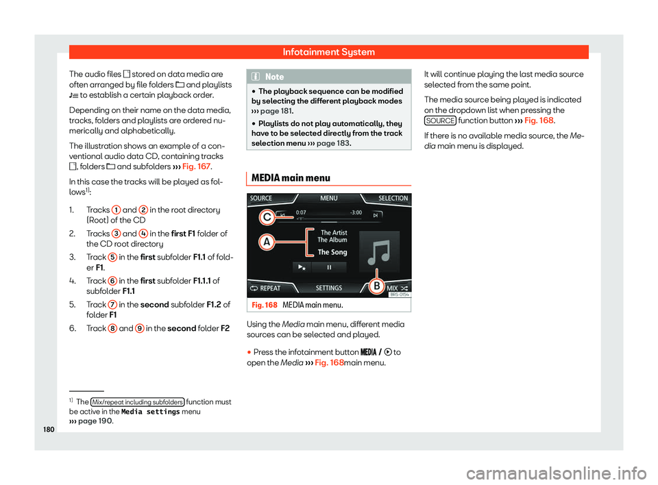 Seat Arona 2020  Owners Manual Infotainment System
The audio files � st or
ed on dat a media ar
e
oft en arranged by file folders � and playlists
�