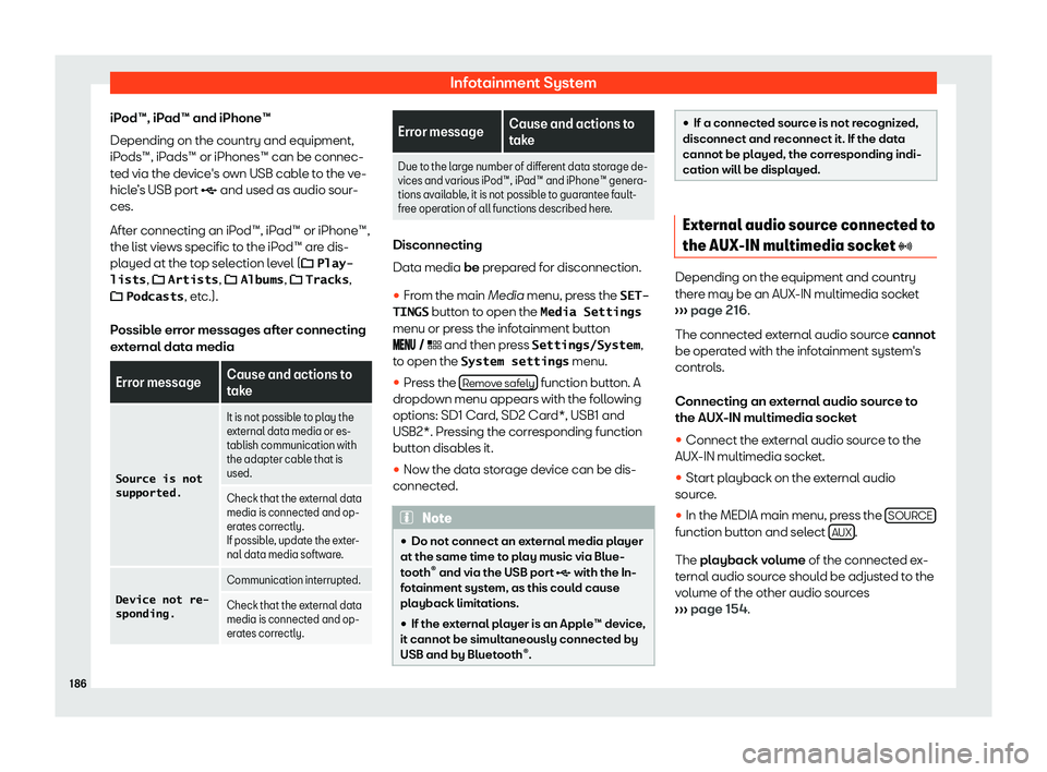 Seat Arona 2020  Owners Manual Infotainment System
iPod