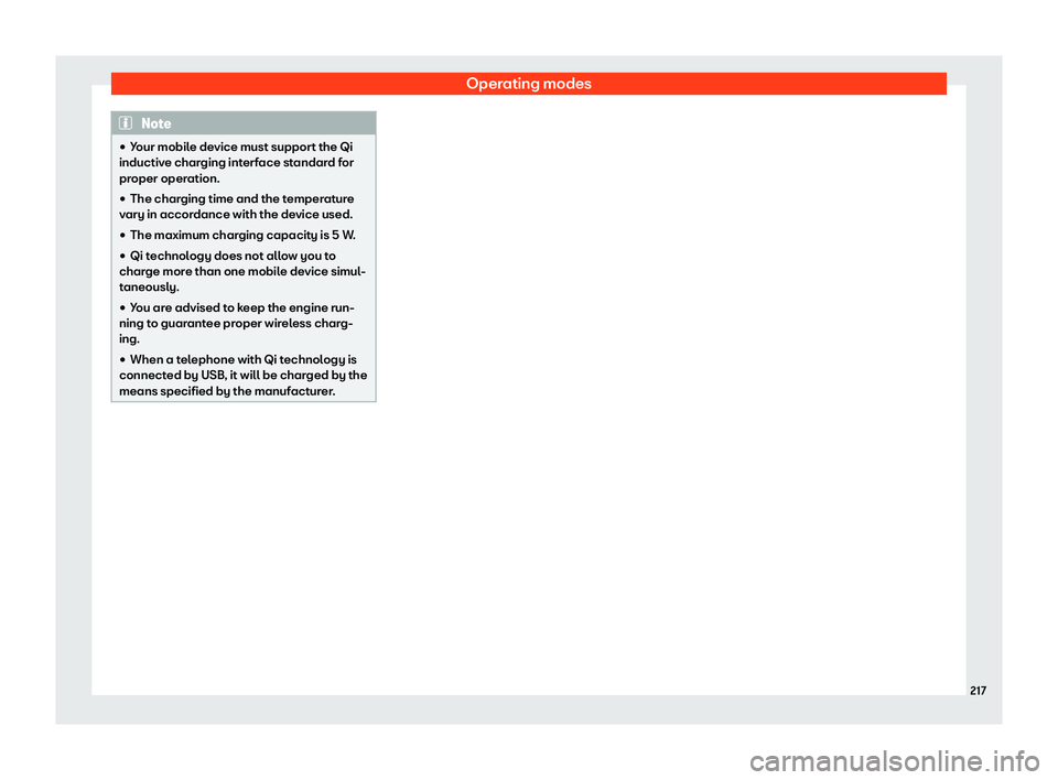 Seat Arona 2020 Service Manual Operating modes
Note
