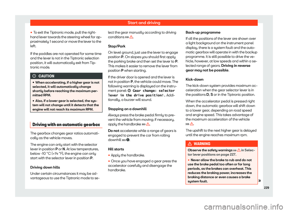 Seat Arona 2020  Owners Manual Start and driving

