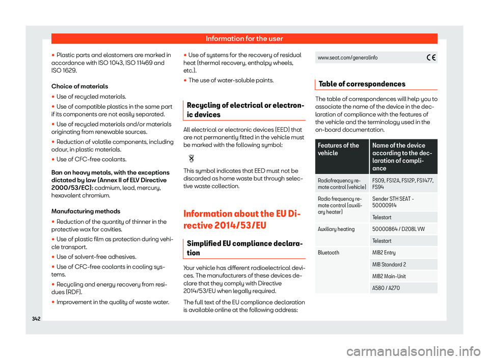 Seat Arona 2020  Owners Manual Information for the user
