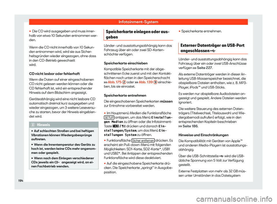 Seat Arona 2020  Betriebsanleitung (in German) Infotainment-System
