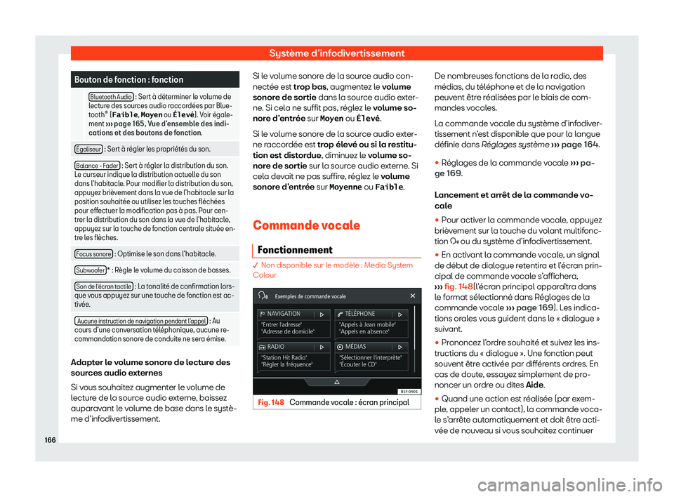 Seat Arona 2020  Manuel du propriétaire (in French)  Système d’infodivertissement
Bouton de fonction : fonction
  Bluetooth Audio  : Sert 