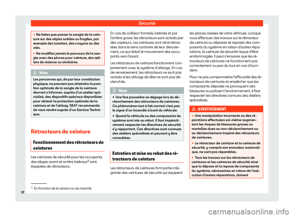 Seat Arona 2020  Manuel du propriétaire (in French)  Sécurité
