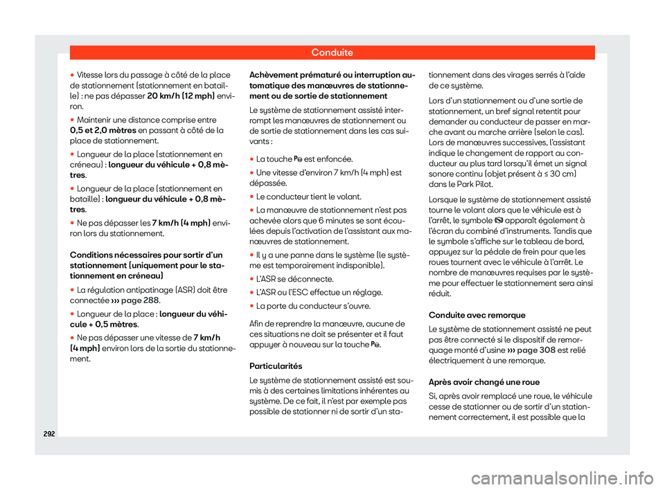 Seat Arona 2020  Manuel du propriétaire (in French)  Conduite
