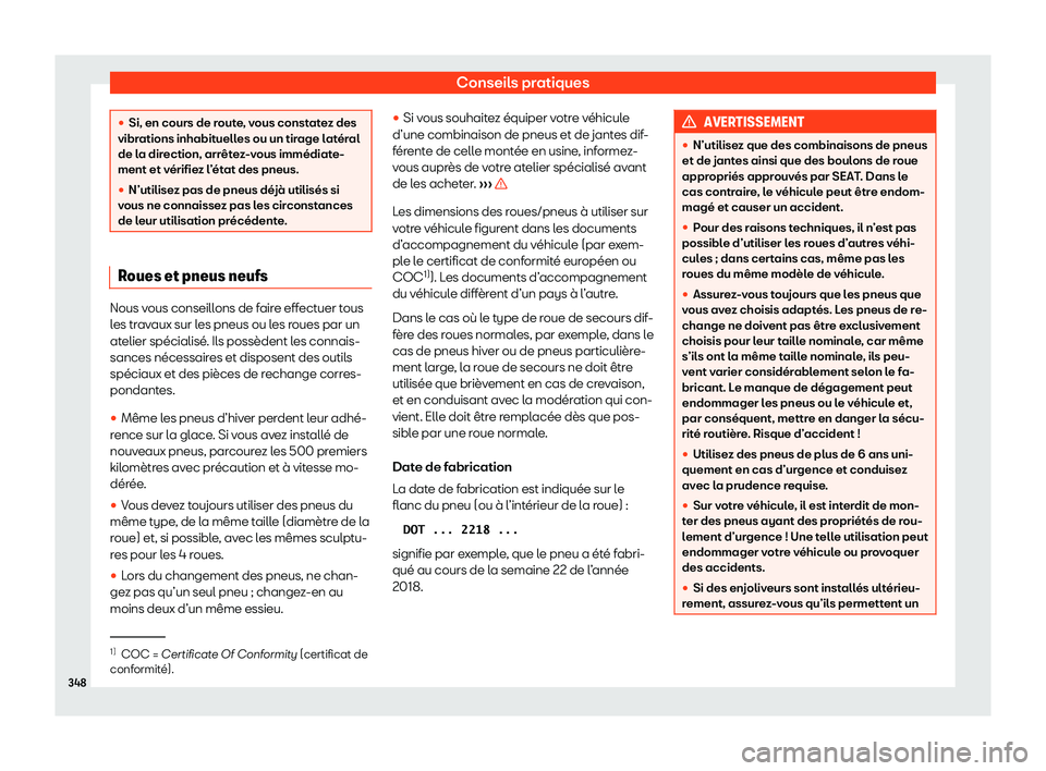 Seat Arona 2020  Manuel du propriétaire (in French)  Conseils pratiques
