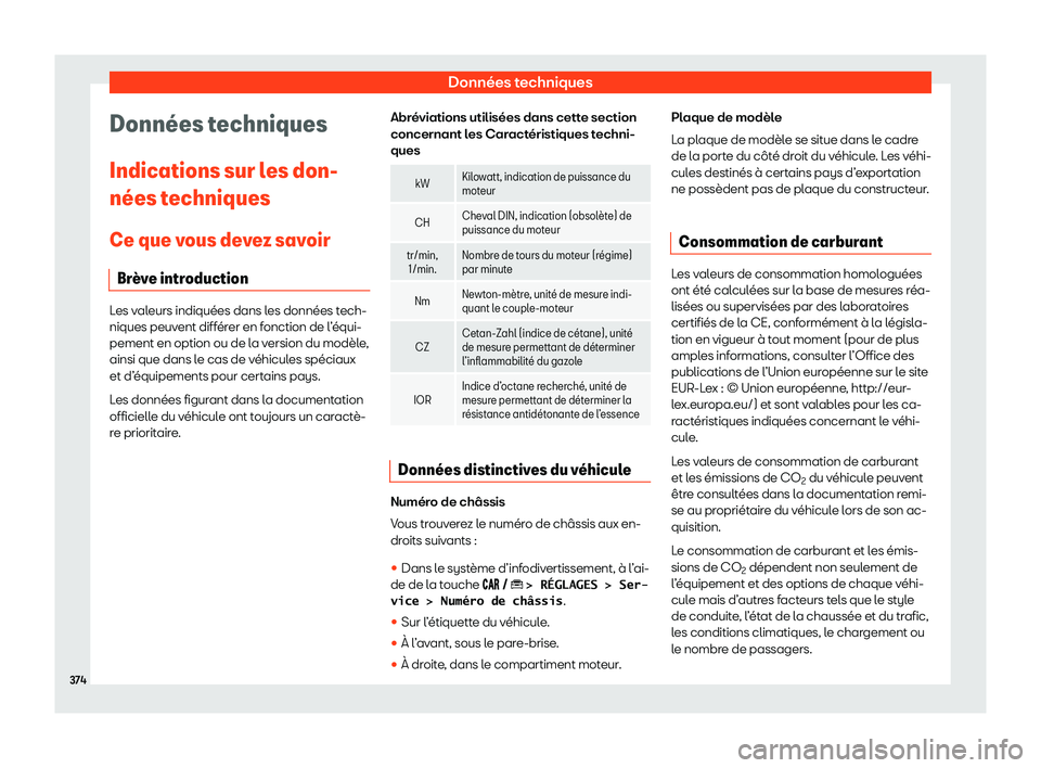 Seat Arona 2020 Manuel du propriétaire (in French) Données techniques
Donn Seat Arona 2020 Manuel du propriétaire (in French) Données techniques
Donn