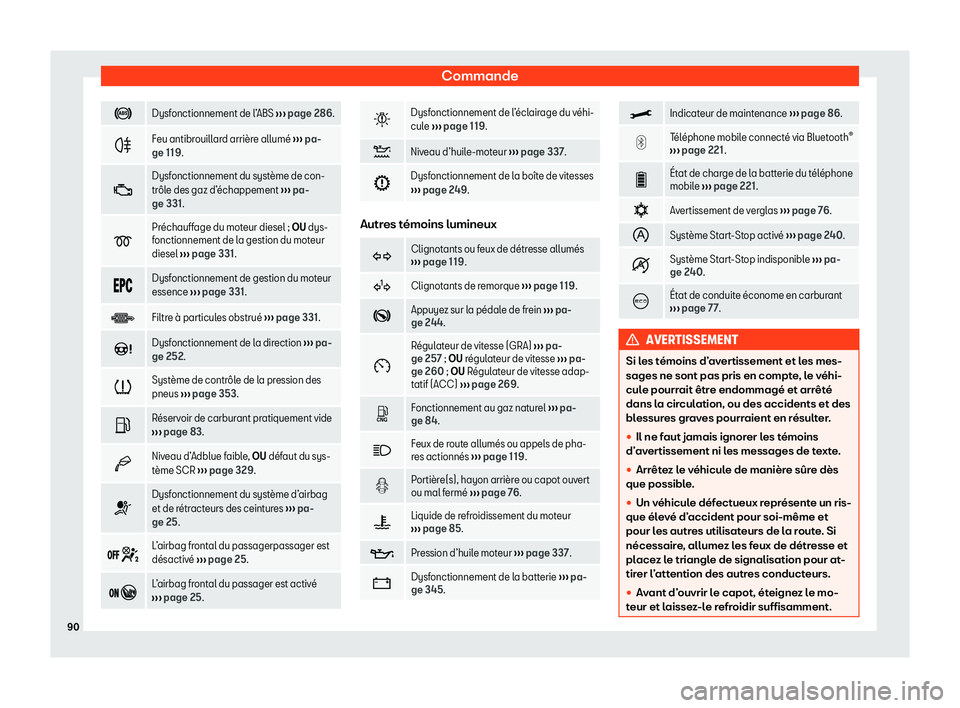 Seat Arona 2020  Manuel du propriétaire (in French)  Commande
�
Dysfonctionnement de l