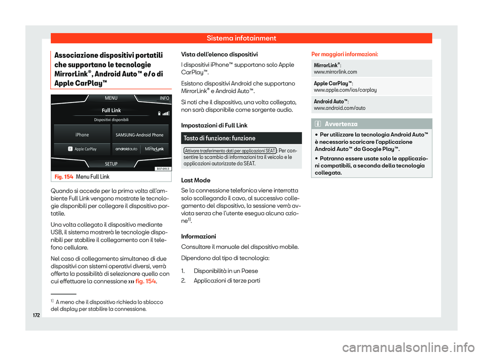 Seat Arona 2020  Manuale del proprietario (in Italian) Sistema infotainment
Associazione dispositivi portatili
che suppor t
ano le tecnologie
MirrorLink 
