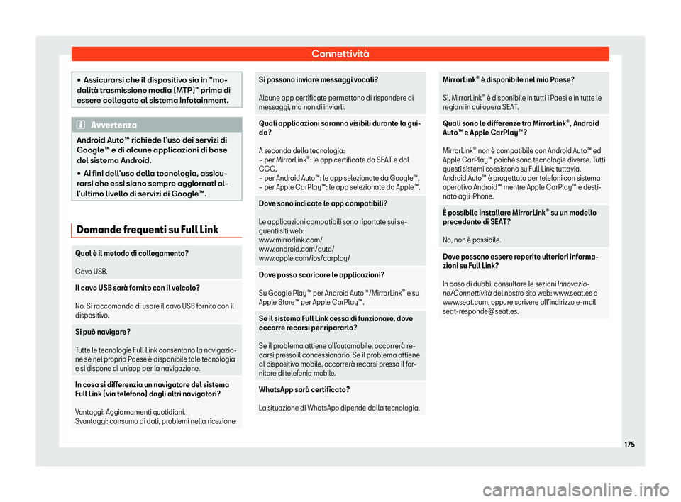 Seat Arona 2020  Manuale del proprietario (in Italian) Connettività
