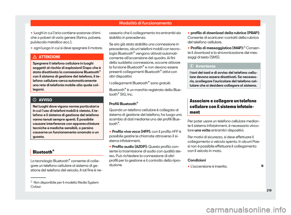 Seat Arona 2020  Manuale del proprietario (in Italian) Modalità di funzionamento
