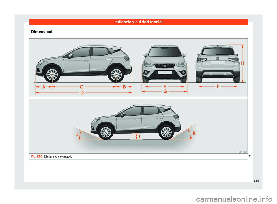 Seat Arona 2020 Manuale del proprietario (in Italian) Indicazioni sui dati tecnici
Dimensioni Fig. 293
Dimensioni e angoli. » 369 Seat Arona 2020 Manuale del proprietario (in Italian) Indicazioni sui dati tecnici
Dimensioni Fig. 293
Dimensioni e angoli. » 369