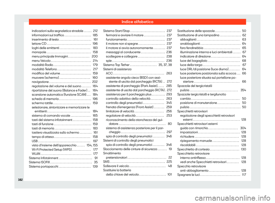 Seat Arona 2020  Manuale del proprietario (in Italian) Indice alfabetico
indicazioni sulla segnaletica stradale . . . . . . 212
inf ormazioni sul tr
affico . . . . . . . . . . . . . . . . . . . . 185
inserimento di testo . . . . . . . . . . . . . . . . . 