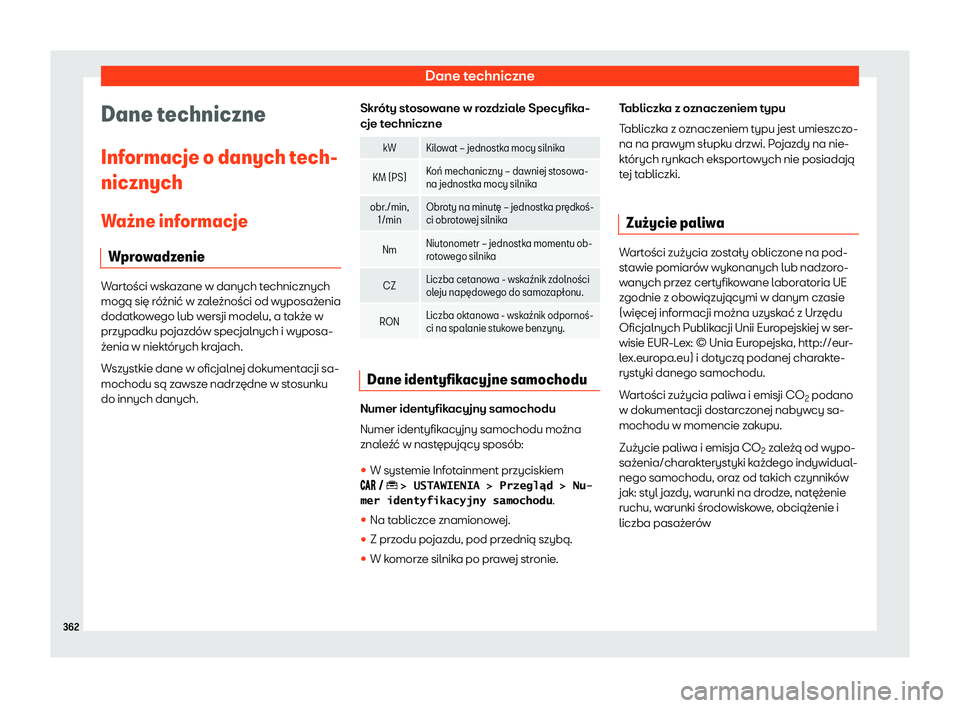 Seat Arona 2020 Instrukcja Obsługi (in Polish) Dane techniczne
Dane techniczne
Inf ormacje o danych t
ech-
nicznych
Wa Seat Arona 2020 Instrukcja Obsługi (in Polish) Dane techniczne
Dane techniczne
Inf ormacje o danych t
ech-
nicznych
Wa
