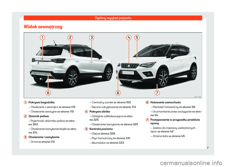 Seat Arona 2020  Instrukcja Obsługi (in Polish) Ogólny wygląd pojazdu
Widok zewn