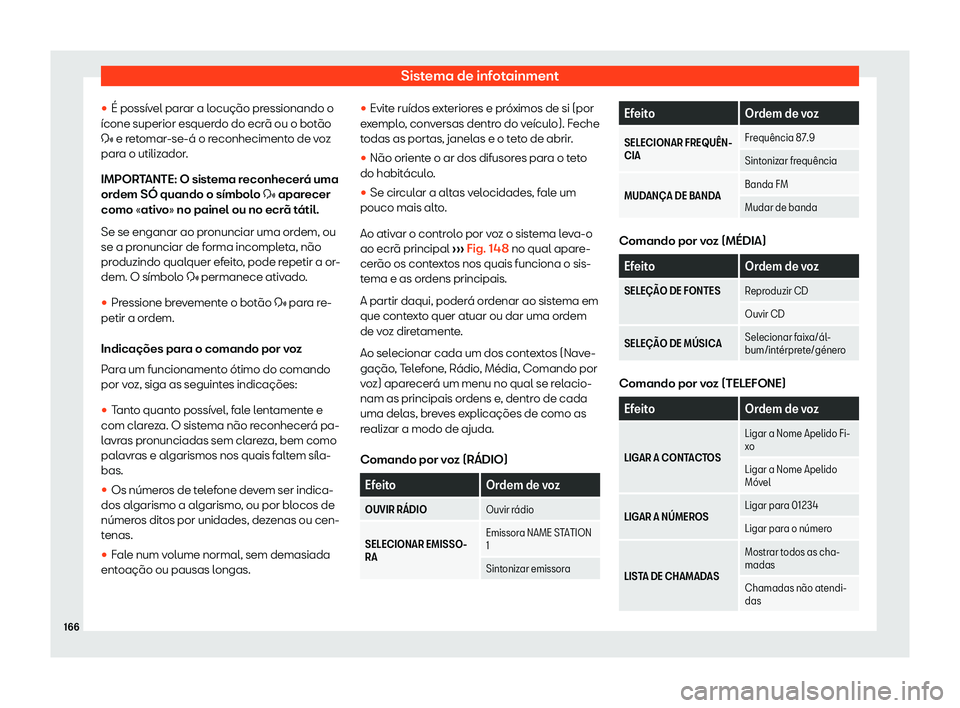 Seat Arona 2020  Manual do proprietário (in Portuguese)  Sistema de infotainment
