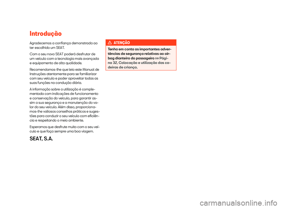 Seat Arona 2020  Manual do proprietário (in Portuguese)  Introdu