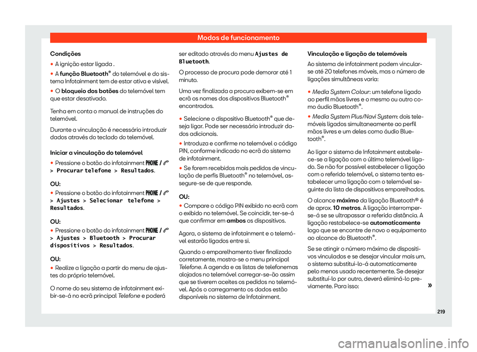 Seat Arona 2020  Manual do proprietário (in Portuguese)  Modos de funcionamento
Condições
