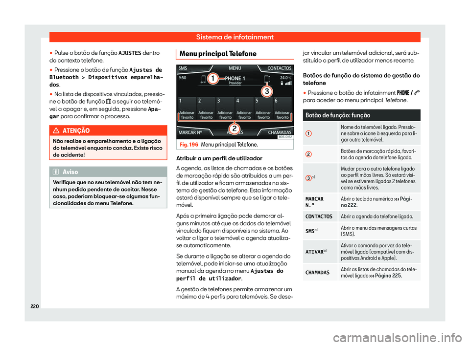Seat Arona 2020  Manual do proprietário (in Portuguese)  Sistema de infotainment
