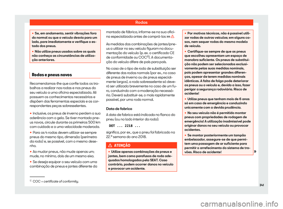 Seat Arona 2020  Manual do proprietário (in Portuguese)  Rodas
