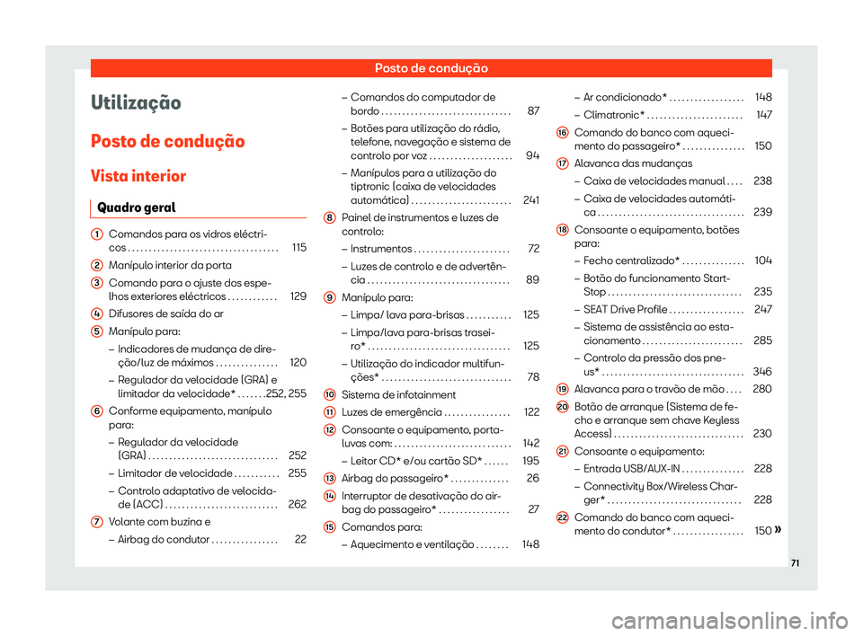 Seat Arona 2020  Manual do proprietário (in Portuguese)  Posto de condução
Utiliza