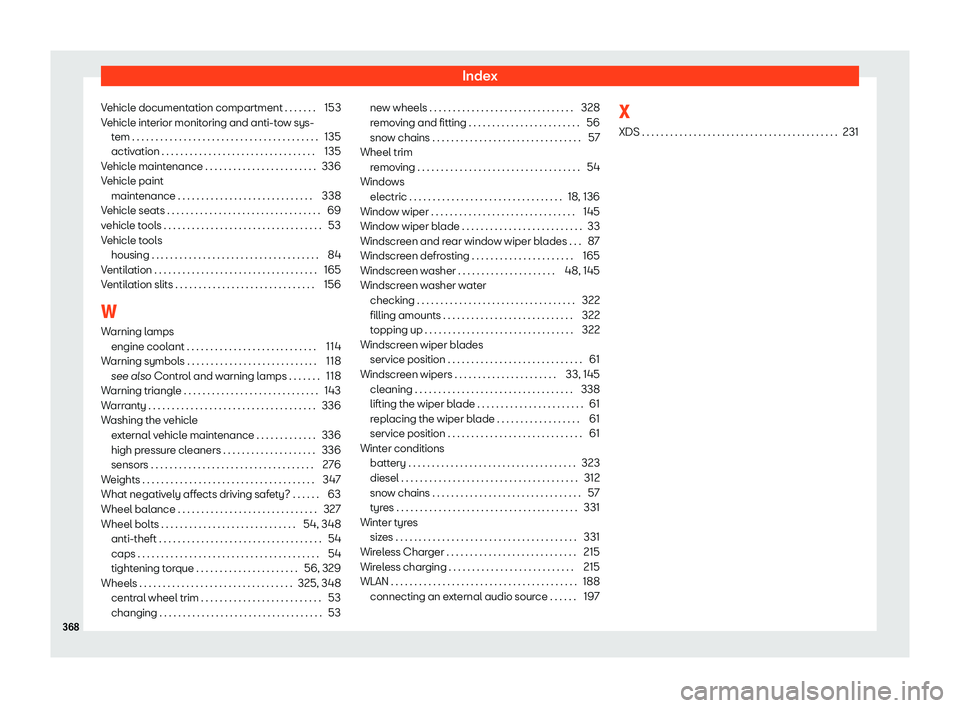 Seat Arona 2019 User Guide Index
Vehicle documentation compartment . . . . . . . 153
V ehicl
e interior monit
oring and anti-t
ow sys-
tem . . . . . . . . . . . . . . . . . . . . . . . . . . . . . . . . . . .\
. . . . . 135
ac Seat Arona 2019 User Guide Index
Vehicle documentation compartment . . . . . . . 153
V ehicl
e interior monit
oring and anti-t
ow sys-
tem . . . . . . . . . . . . . . . . . . . . . . . . . . . . . . . . . . .\
. . . . . 135
ac