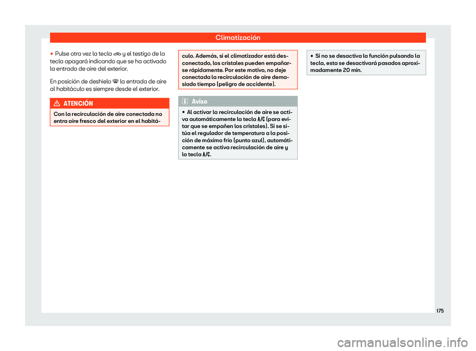 Seat Arona 2019 Manual del propietario (in Spanish) Climatizaci Seat Arona 2019 Manual del propietario (in Spanish) Climatizaci