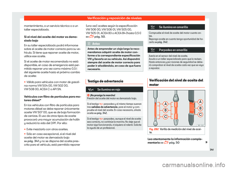 Seat Arona 2019 Manual del propietario (in Spanish) Verificaci Seat Arona 2019 Manual del propietario (in Spanish) Verificaci