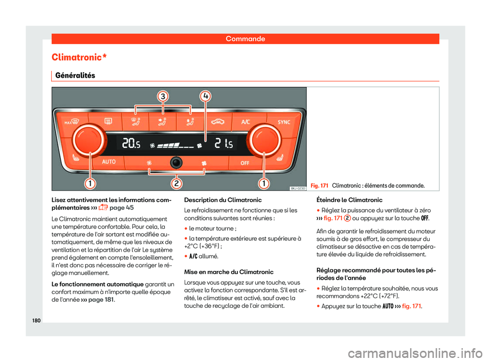 Seat Arona 2019  Manuel du propriétaire (in French)  Commande
Climatronic* G