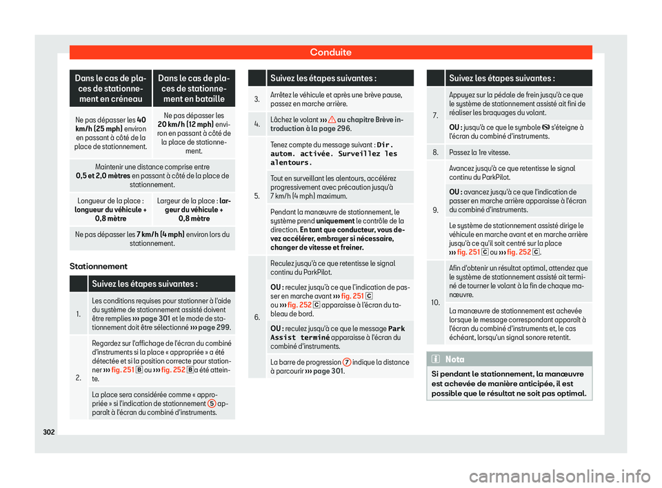 Seat Arona 2019 Manuel du propriétaire (in French) Conduite
Dans le cas de pla-
ces de stationne-ment en cr Seat Arona 2019 Manuel du propriétaire (in French) Conduite
Dans le cas de pla-
ces de stationne-ment en cr