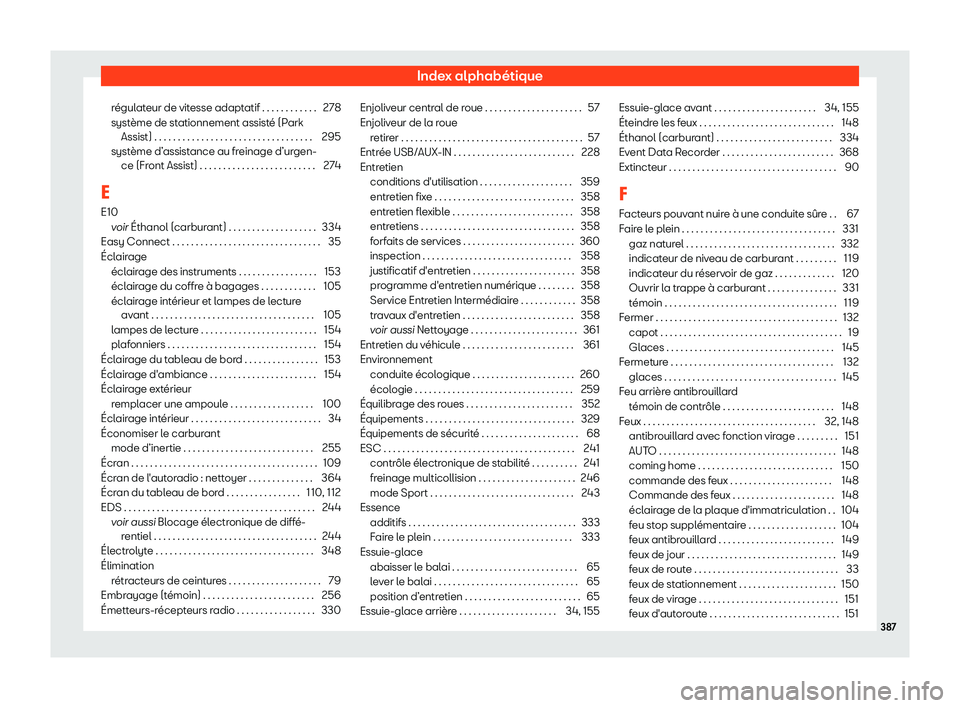Seat Arona 2019 Manuel du propriétaire (in French) Index alphab Seat Arona 2019 Manuel du propriétaire (in French) Index alphab