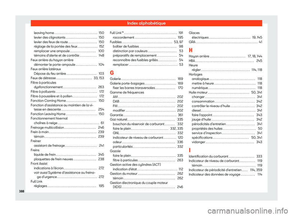Seat Arona 2019 Manuel du propriétaire (in French) Index alphab Seat Arona 2019 Manuel du propriétaire (in French) Index alphab