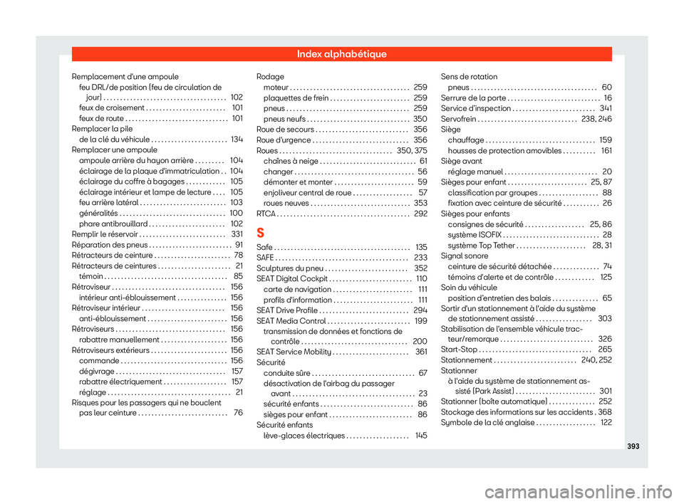 Seat Arona 2019 Manuel du propriétaire (in French) Index alphab Seat Arona 2019 Manuel du propriétaire (in French) Index alphab