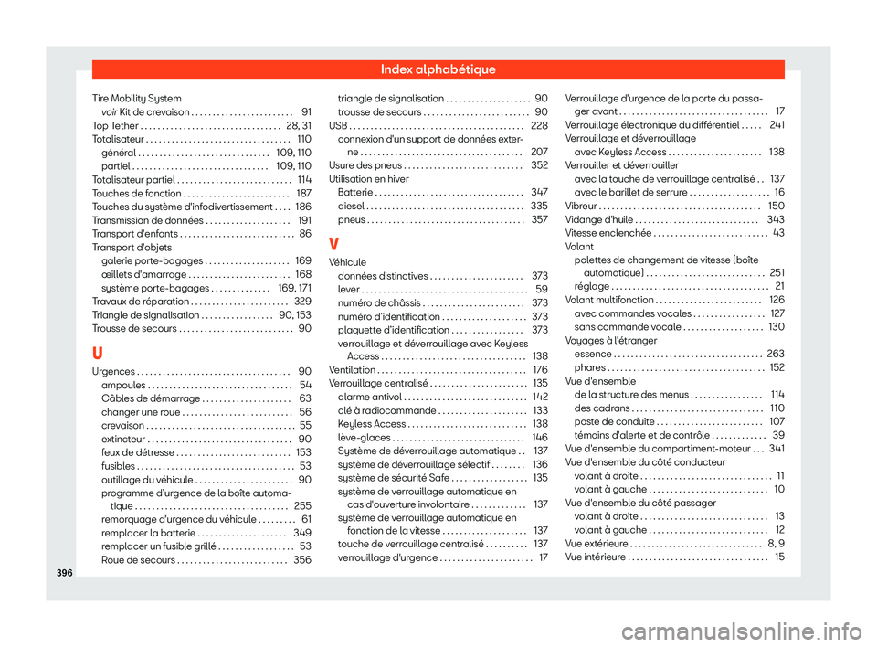 Seat Arona 2019 Manuel du propriétaire (in French) Index alphab Seat Arona 2019 Manuel du propriétaire (in French) Index alphab