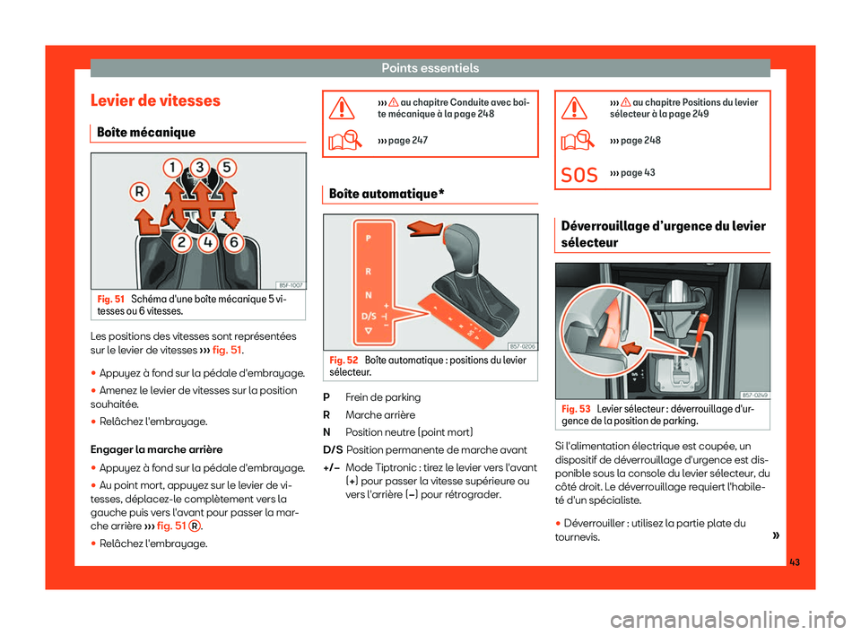 Seat Arona 2019  Manuel du propriétaire (in French)  Points essentiels
Levier de vitesses Bo