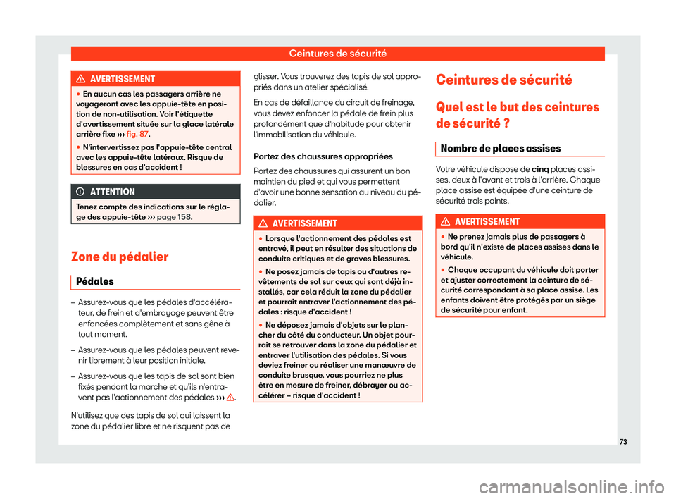 Seat Arona 2019 Manuel du propriétaire (in French) Ceintures de s Seat Arona 2019 Manuel du propriétaire (in French) Ceintures de s