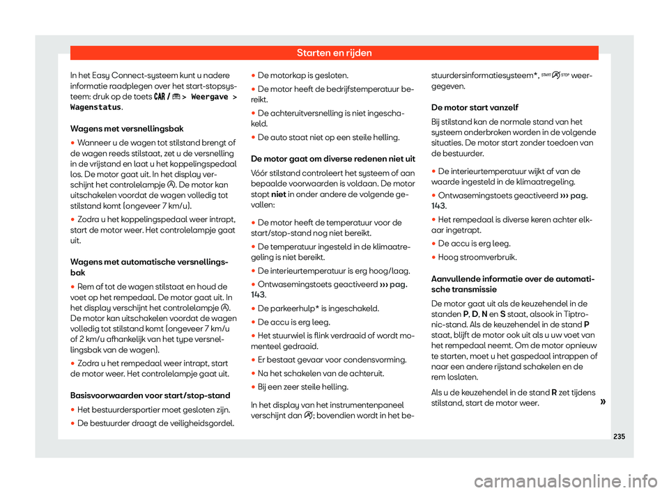 Seat Arona 2019 Handleiding (in Dutch) Starten en r Seat Arona 2019 Handleiding (in Dutch) Starten en r
