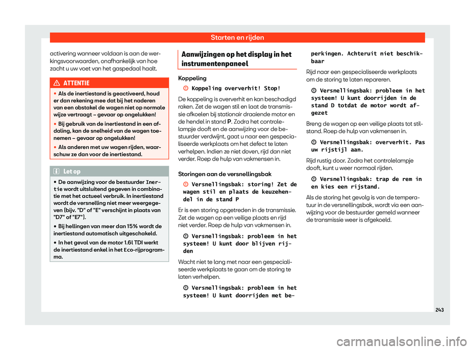 Seat Arona 2019 Handleiding (in Dutch) Starten en r Seat Arona 2019 Handleiding (in Dutch) Starten en r