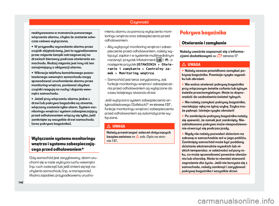 Seat Arona 2019  Instrukcja Obsługi (in Polish) Czynno