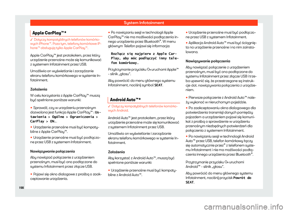 Seat Arona 2019  Instrukcja Obsługi (in Polish) System Infotainment
Apple CarPlay