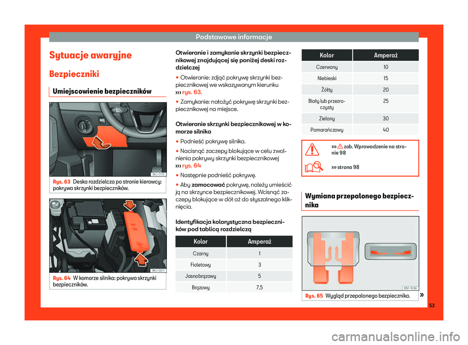 Seat Arona 2019  Instrukcja Obsługi (in Polish) Podstawowe informacje
Sytuacje awaryjne
Be zpieczniki
Umie jsco
wienie bezpiecznik